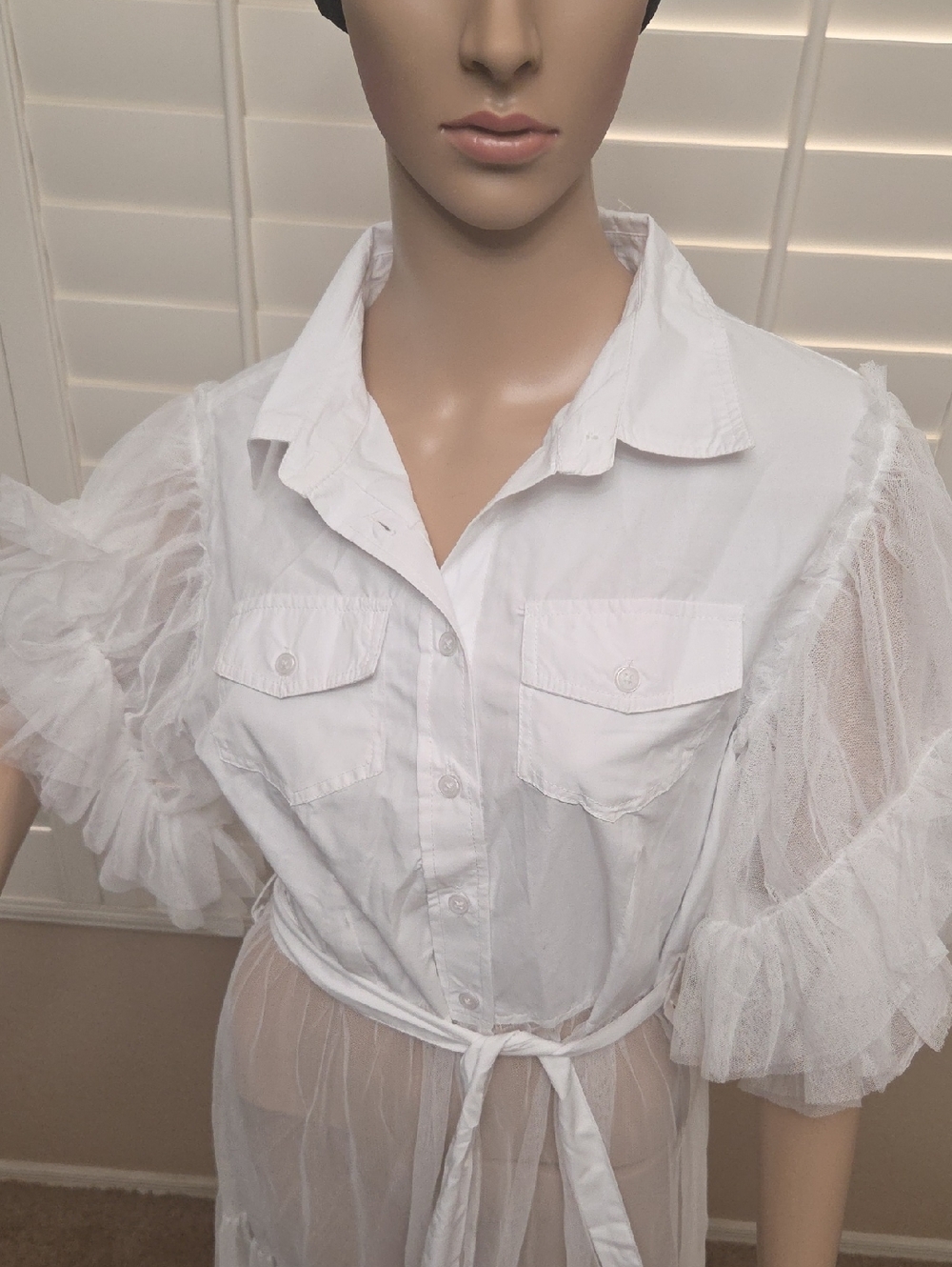 NWY Live 4 Truth White Sheer Tiered Maxi Shirt Dress with Ruffle Sleeves SZ L - Picture 6 of 13
